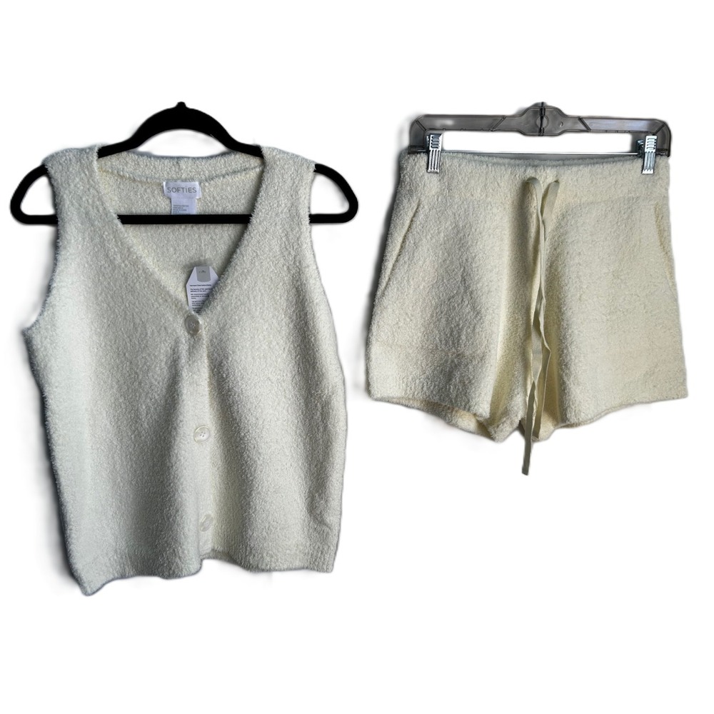 Softies Solid Marshmallow V-Neck Tank Vest Short Set Light Yellow Small NWT